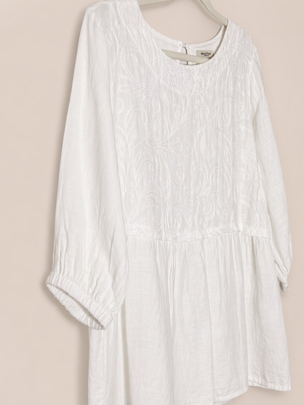 Alessia Pacini White Linen‎ Embroidered Popover Peasant Tunic Blouse M - Picture 3 of 7